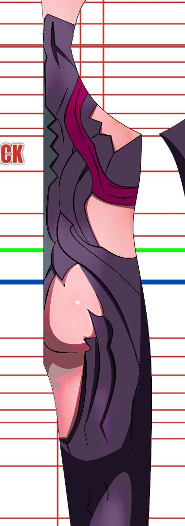 Witchblade Anime v1 4 Witchblade cosplay costume pattern from the 2006 anime, Masane Amaha dark purple bio-armor with magenta accents over a muscle base, armored leg panel and foot piece, custom dye sublimation design by 4NEO Designs