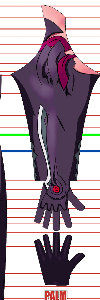 Witchblade Anime v1 3 Witchblade cosplay costume pattern from the 2006 anime, Masane Amaha dark purple bio-armor with magenta accents over a muscle base, side panel of the bio-armor, custom dye sublimation design by 4NEO Designs