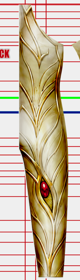 Witchblade Comic v2 5 Witchblade v2 cosplay costume pattern in the classic comic look, Sara Pezzini ivory and gold bio-armor with red Witchblade gems over a muscle base, arm and gauntlet with gold-tipped claws, custom dye sublimation design by 4NEO Designs