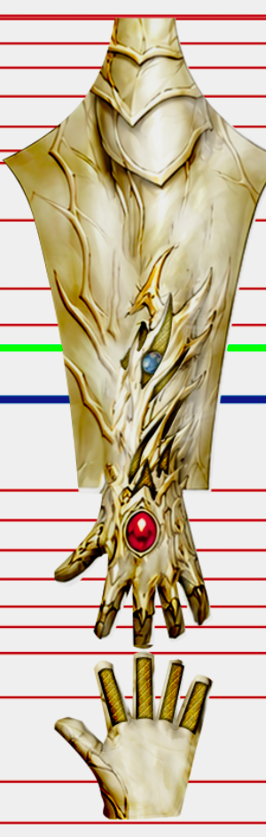 Witchblade Comic v2 4 Witchblade v2 cosplay costume pattern in the classic comic look, Sara Pezzini ivory and gold bio-armor with red Witchblade gems over a muscle base, front torso with red chest gems and the clawed gauntlet, custom dye sublimation design by 4NEO Designs
