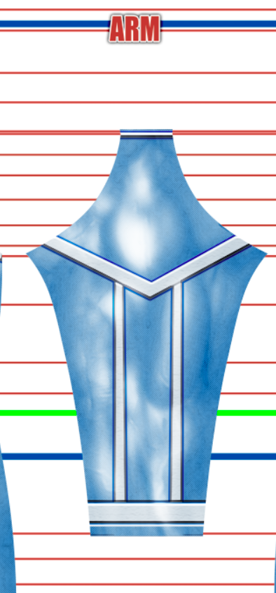 Custom Asher v1 7 Custom original superhero cosplay costume pattern by 4NEO Designs, light blue and white suit with a diamond atomic chest emblem and blue-white piping, suit detail, custom dye sublimation design