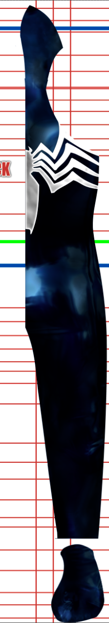 Spiderman Symbiote v2 4 Side profile of the Symbiote Spider-Man v2 suit torso in navy-black mottled texture, showing the white chevron web pattern wrapping from the chest to the shoulder.