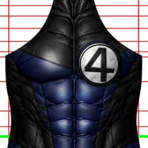 Fantastic Four Wolverine cosplay costume pattern, dark blue and black suit with the white 4 emblem on a muscular chest, custom dye sublimation design by 4NEO Designs