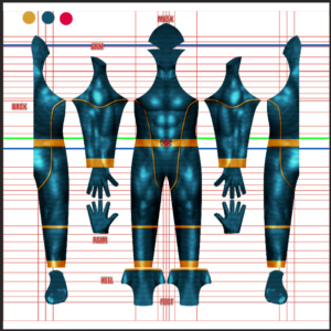 Cyclops Astonishing X-Men v2 full cosplay costume pattern, dark blue suit with gold lining and X-belt, mask, gloves and foot pieces, custom dye sublimation design by 4NEO Designs